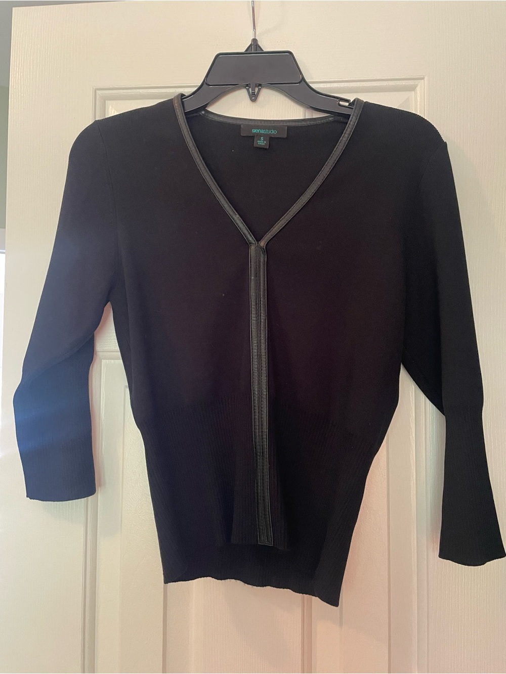 Siena Studio Black V-Neck Sweater with Trim